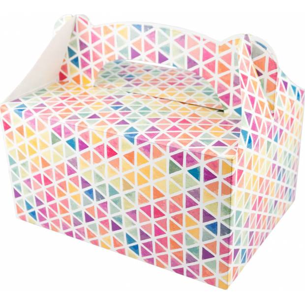 Krabica na tortu s farebnými trojuholníkmi (18,5 x 13,5 x 9,5 cm)