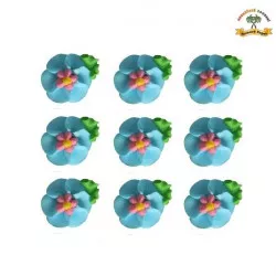 Cukrová ozdoba kvety modré na platničke 9ks