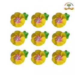 Cukrová dekorácia kvety žlté na platíčku 9 ks