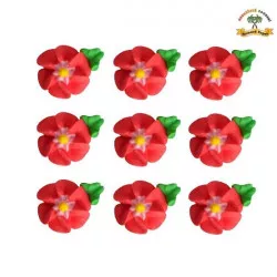 Cukrová dekorácia kvety červené na platíčku 9 ks