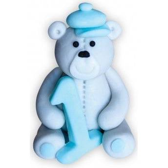 Cukrová figúrka medvedíka s číslom 1 modrá 6cm