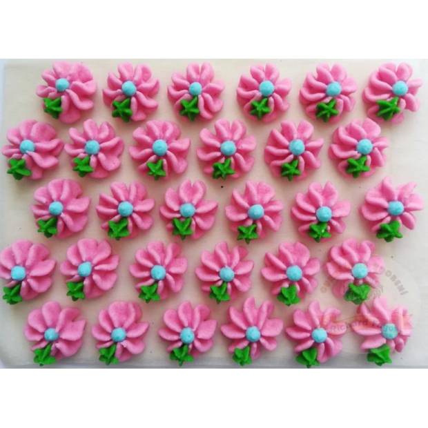 Cukrové kvety ružové na tanieri 30ks
