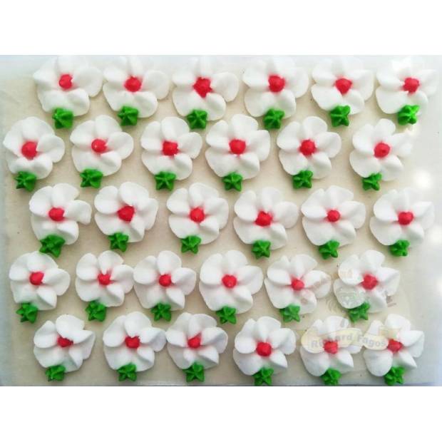 Cukrové kvety biele s červeným stredom 30ks