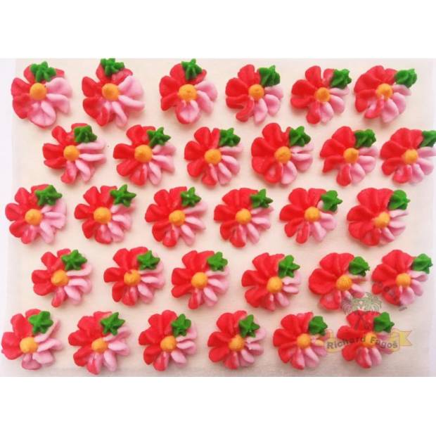Cukrové kvety dvojfarebné červené na tanieri 30ks
