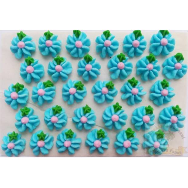Cukrové kvety modré s ružovým stredom 30ks