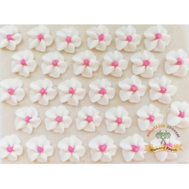 Cukrové kvety biele s ružovým stredom 30ks