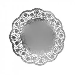 Dekoratívna krajka kruhová strieborná 32cm 4 ks