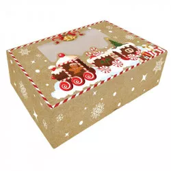 Krabička na cukrovinky skládací s okienkom 25x15x7 cm 1 ks vianočný vláčik