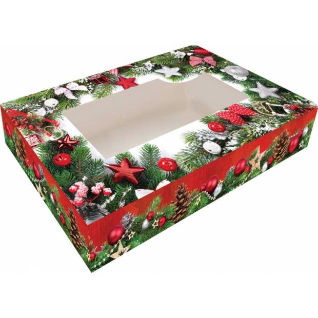 Skladacia krabička na cukrovinky s okienkom 36x22x5cm 1ks vianočné vetvičky