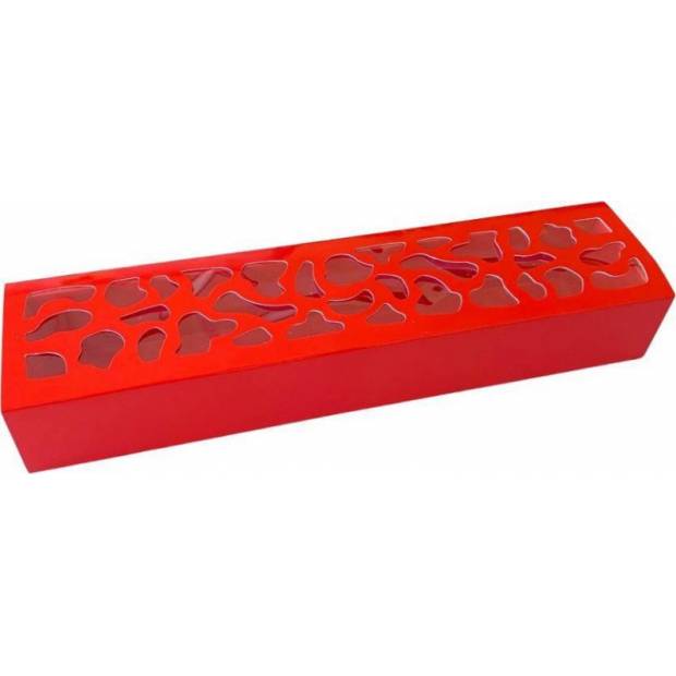 Červená krabička na makrónky so zdobeným okienkom 25,8 x 6 x 4 cm (na 10 kusov)