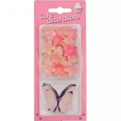 Dekorácie z jedlého papiera Motýle lososové a kvety mini lososové (30 ks)