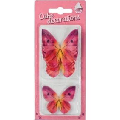 Dekorácie z jedlého papiera Motýle ružové a červené (8 ks)