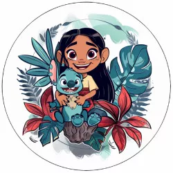 Jedlý papier Lilo a Stitch s kvetinami 19,5 cm