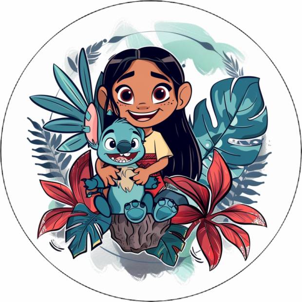 Jedlý papier Lilo a Stitch s kvetmi 19,5 cm