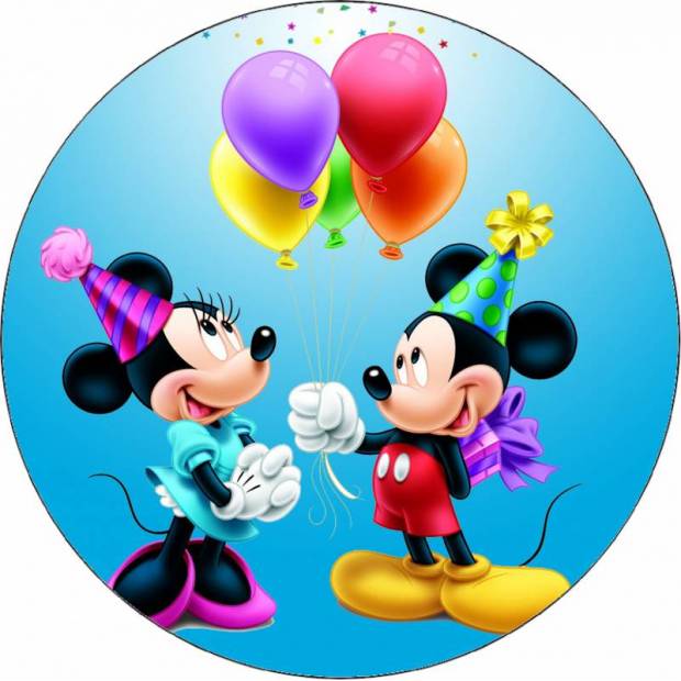 Jedlý papier Mickey a Minnie narodeniny 19,5 cm