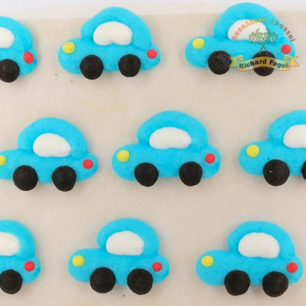 Cukrová dekorácia modré autá 9ks