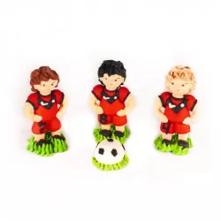 Cukrové figúrky – futbalisti, červené, 3 ks; kopačka 3 × 6,5 cm