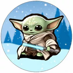Jedlý papír Mandalorian Baby Yoda v zime 19,5 cm