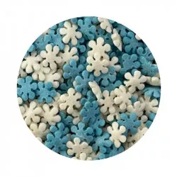 Cukrové zdobenie bielo-modré snehové vločky 1kg