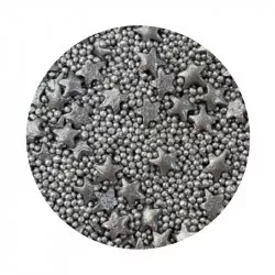 Cukrové ozdoby metalické Strieborné hviezdy mix 80g