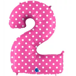 Nafukovací balónik číslo 2 ružový s bodkami 102 cm