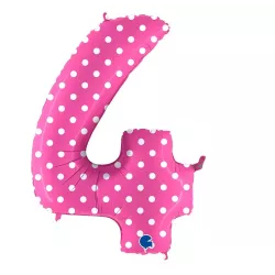 Nafukovací balónik číslo 4 ružový s bodkami 102 cm
