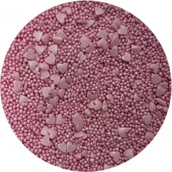 Cukrové ozdoby metalické Ružové srdce mix 80 g