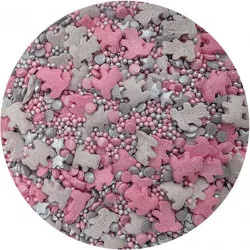 Cukrové zdobenie Ružovo-strieborní medvedí 80g