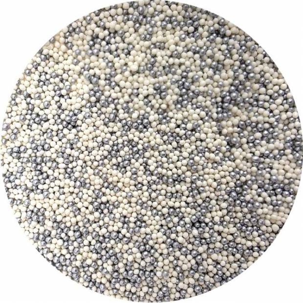 Strieborné a biele cukrové korálky 80g