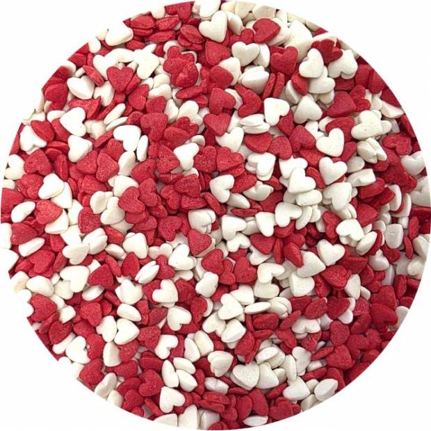 Cukrové zdobenie Červené a biele srdce 80g