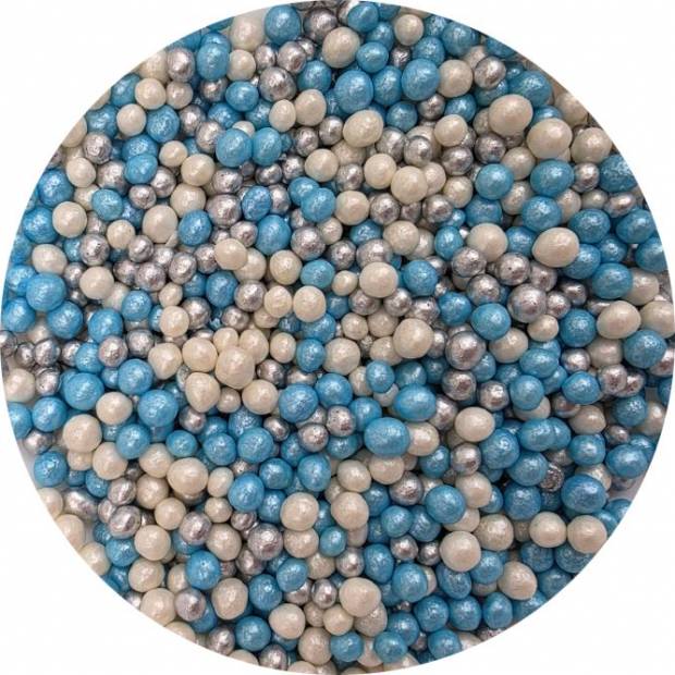 Cukor-ryža perly mix modrá biela strieborná 5mm 80g