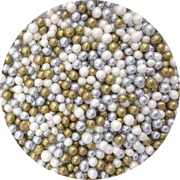 Perly z cukrovej ryže strieborno-bielo-zlaté 5mm 80g