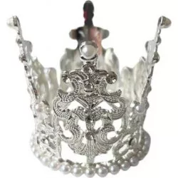 Nejedlá dekorace kovová Koruna stříbrná malá s bílými perlami