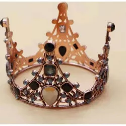 Nejedlá dekorace kovová Koruna ružovo-zlatá s čiernymi kameňmi