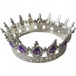 Nejedlá dekorace kovová Korunka strieborná s fialovými kameňmi v tvare sľzy