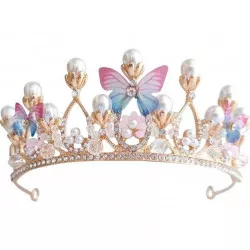 Jedlá dekorace kovová koruna zlatá s perlami a motýlky