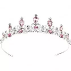Jedlá dekorace kovová koruna strieborná s ružovými kameňmi