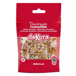 Cukrové zdobenie hviezdy a snehové vločky - bielo-zlaté 100 g