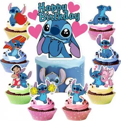 Zápich na tortu/muffiny „Happy Birthday“ Stitch, 25 ks