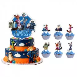 Zápich na tortu/muffiny „Happy Birthday Zoopolis“, 25 ks