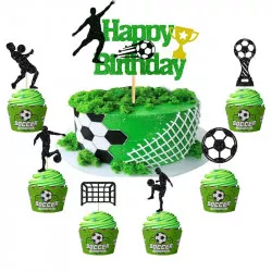 Zápich na tortu a muffiny „Happy Birthday“ futbal, 13 ks