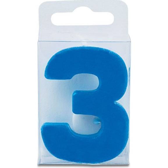 E-shop Sviečka v tvare číslice 3 – mini, modrá
