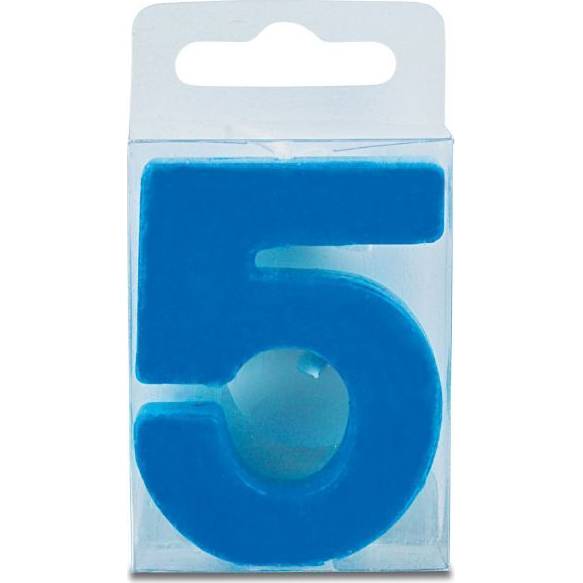 E-shop Sviečka v tvare číslice 5 – mini, modrá