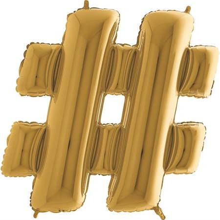 E-shop Nafukovací balónik symbol hashtag (mriežka) zlatý 102 cm