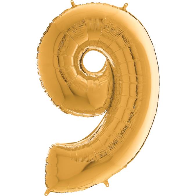 E-shop Nafukovací balónik číslo 9 zlatý 66 cm