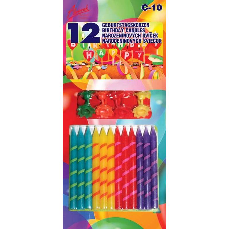 E-shop 12 ks narodeninových sviečok so stojančekmi farebné