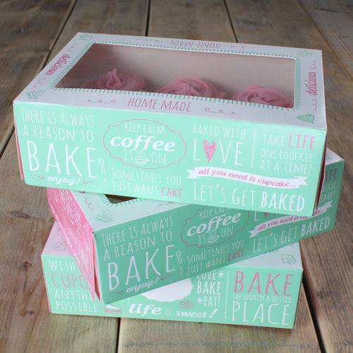 E-shop Papierová škatuľka priehľadná na 6 cupcakes 24 x 16 cm zelená v súprave 3 škatuľky