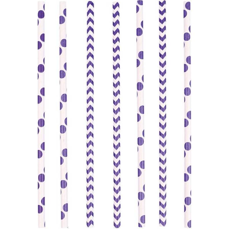 E-shop Slamky papierové 24 ks fialové, biele 19,7 cm