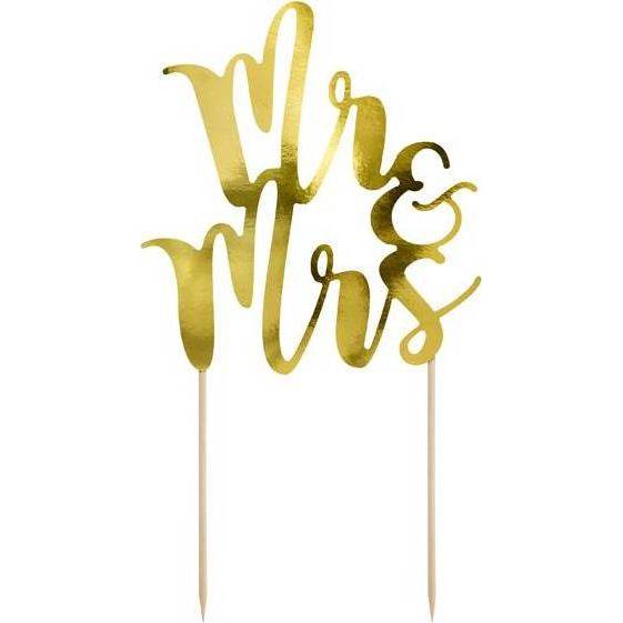 E-shop PartyDeco zapichovací dekorace na dort zlatá Mr&Mrs