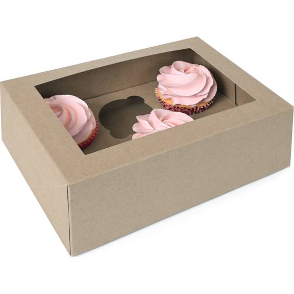 E-shop 12ks krabiček Kraft papír s OKNEM, 6 cupcake
